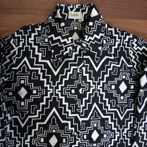 Vintage Jackfin Southwest Aztec Cross Geometric Polyester Disco Shirt - Size 14,